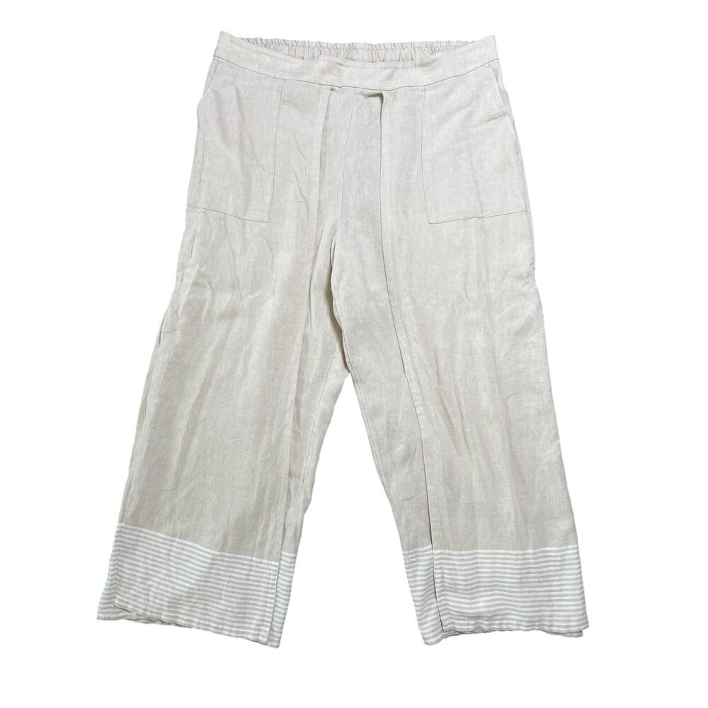 Pure Jill Crop Pants Women's Size Large Cream High Waisted Straight Leg Pull On